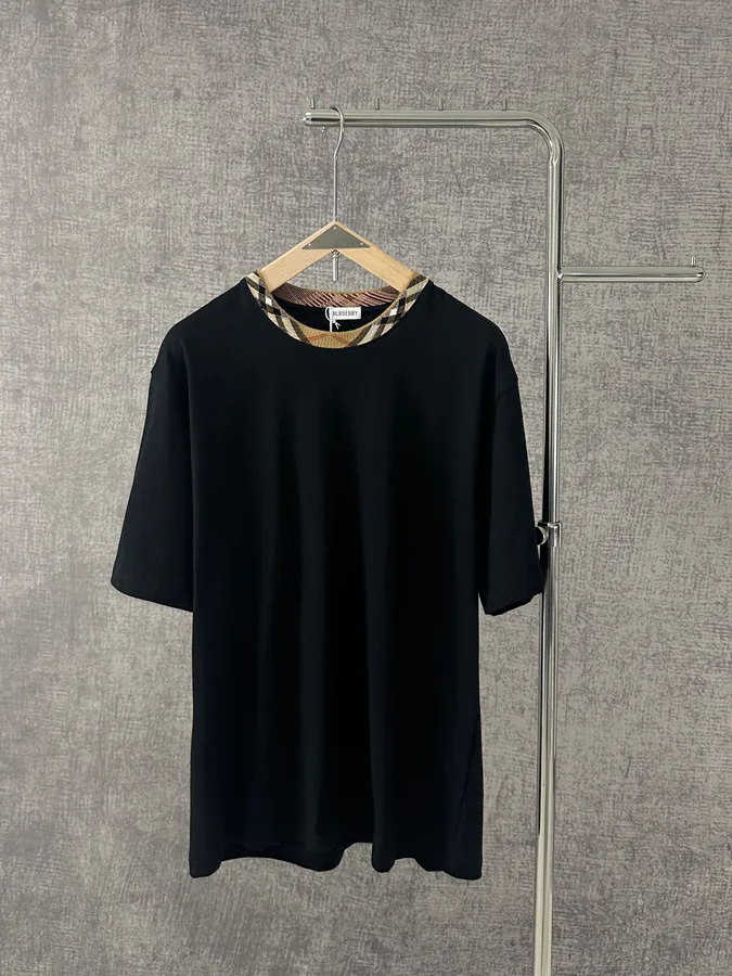 Burberry 2025 New Short Collar Check Pattern Cotton T shirt