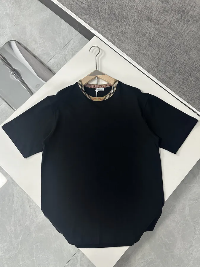 Burberry 2025 New Short Collar Check Pattern Cotton T shirt