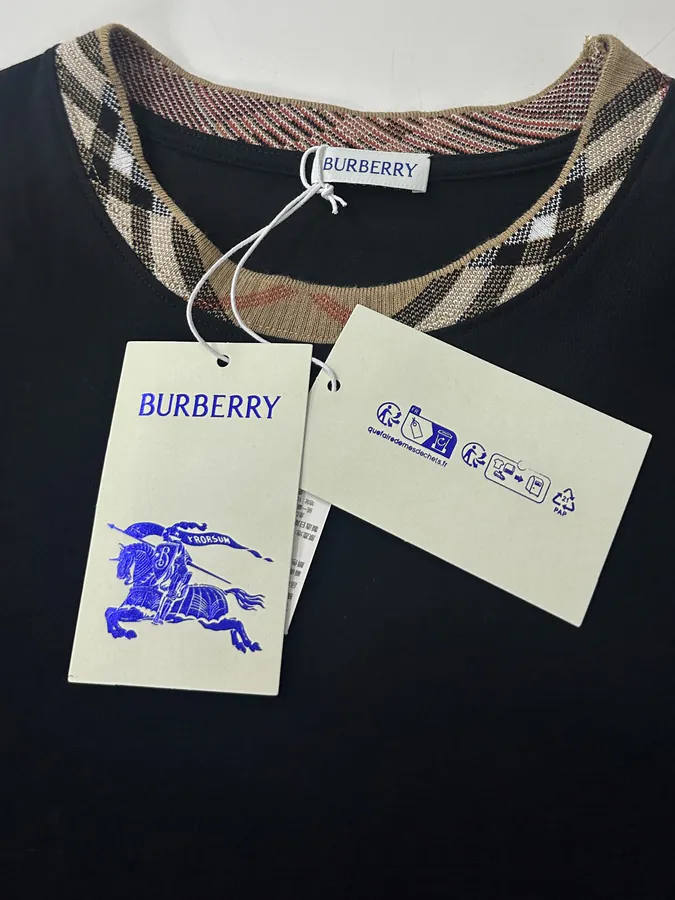 Burberry 2025 New Short Collar Check Pattern Cotton T shirt