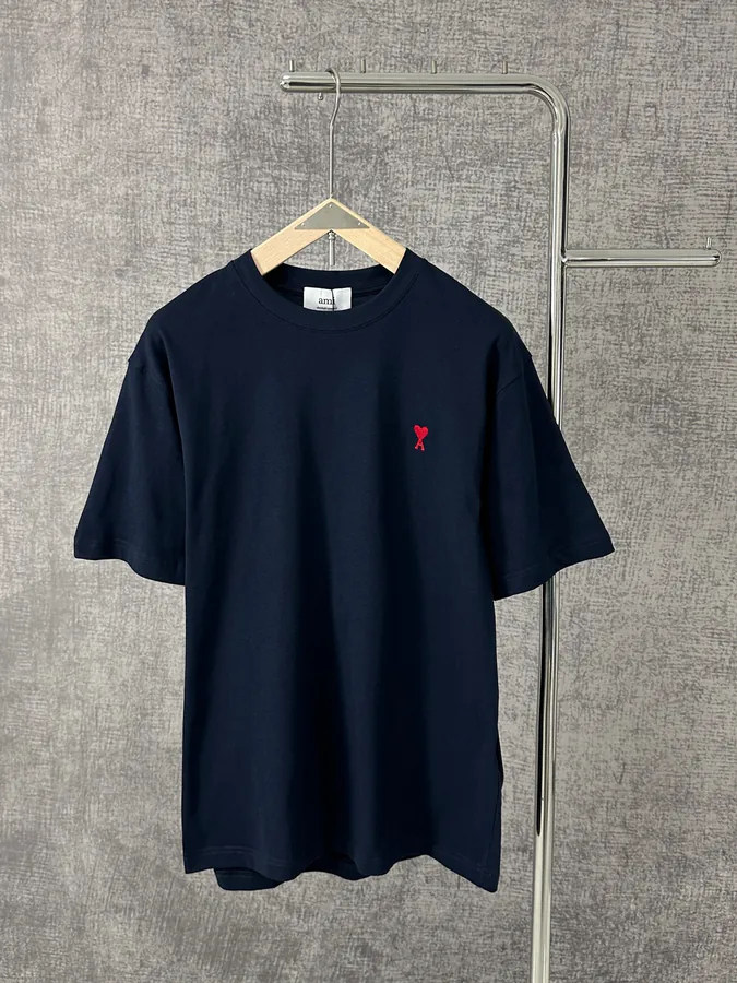 AMI Paris 2025 Summer Classic Red Heart Embroidered Logo T Shirt