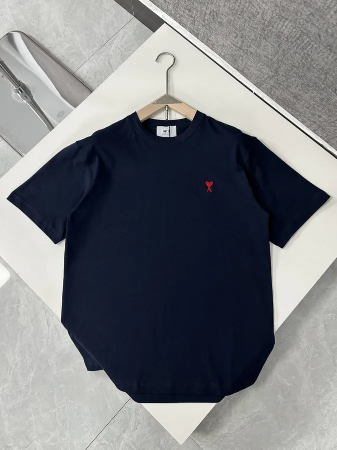 AMI Paris 2025 Summer Classic Red Heart Embroidered Logo T Shirt