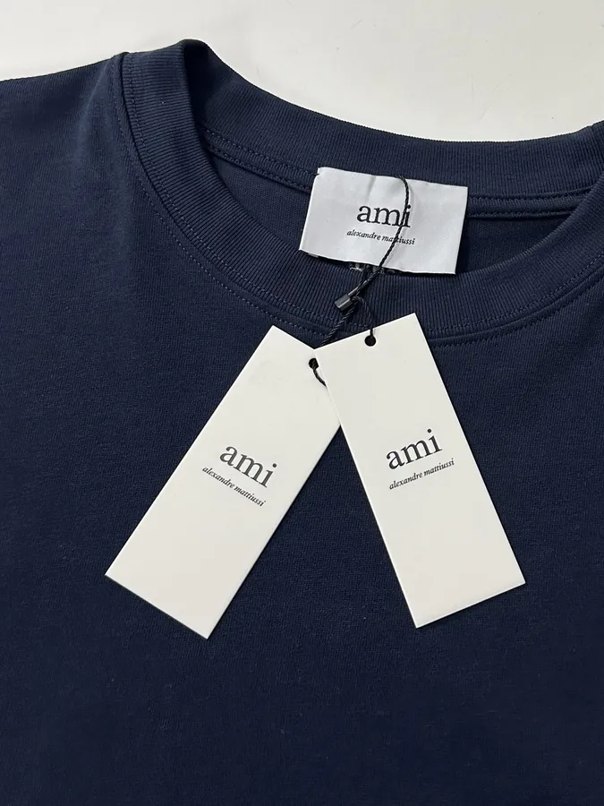 AMI Paris 2025 Summer Classic Red Heart Embroidered Logo T Shirt