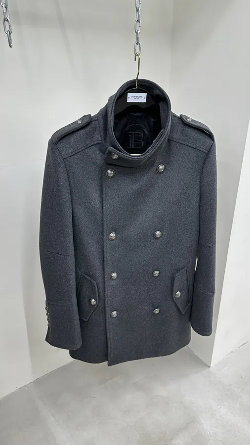 Balmain Grey Double breasted Royal Coat