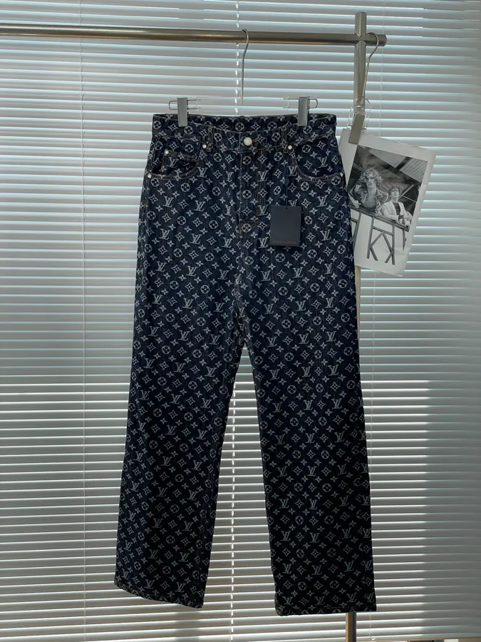 LV Vintage Embroidered Denim Pants Handmade Distressed Craft