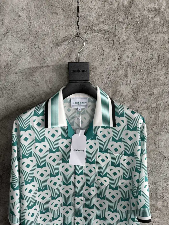 CASABLANCA 2024SS Silk Short Sleeve Shirt with Green Heart Pattern