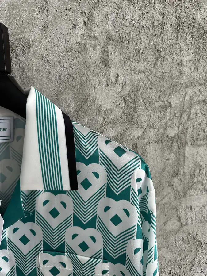 CASABLANCA 2024SS Silk Short Sleeve Shirt with Green Heart Pattern