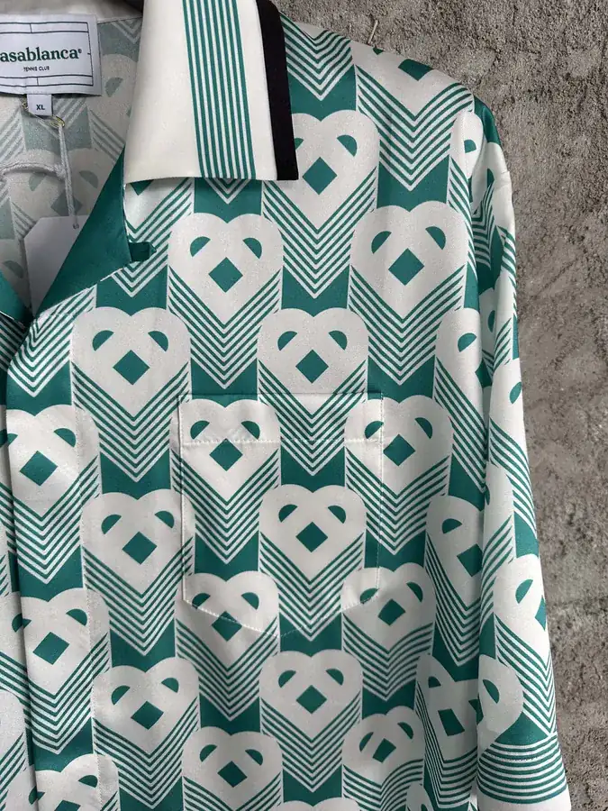 CASABLANCA 2024SS Silk Short Sleeve Shirt with Green Heart Pattern