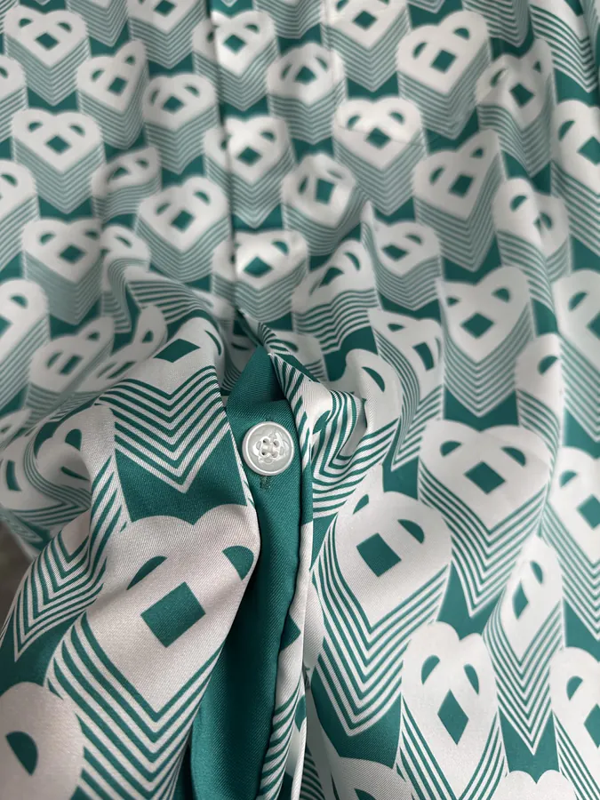 CASABLANCA 2024SS Silk Short Sleeve Shirt with Green Heart Pattern