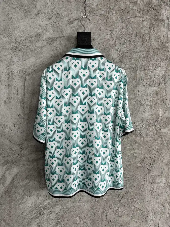 CASABLANCA 2024SS Silk Short Sleeve Shirt with Green Heart Pattern