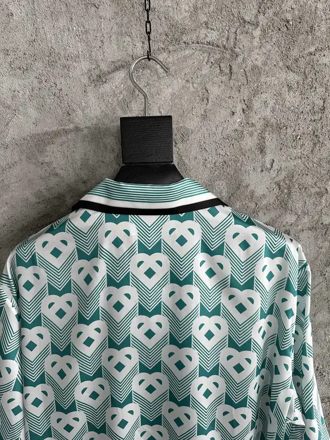CASABLANCA 2024SS Silk Short Sleeve Shirt with Green Heart Pattern