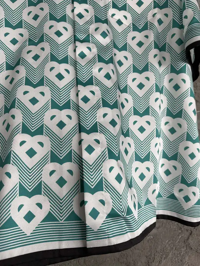 CASABLANCA 2024SS Silk Short Sleeve Shirt with Green Heart Pattern
