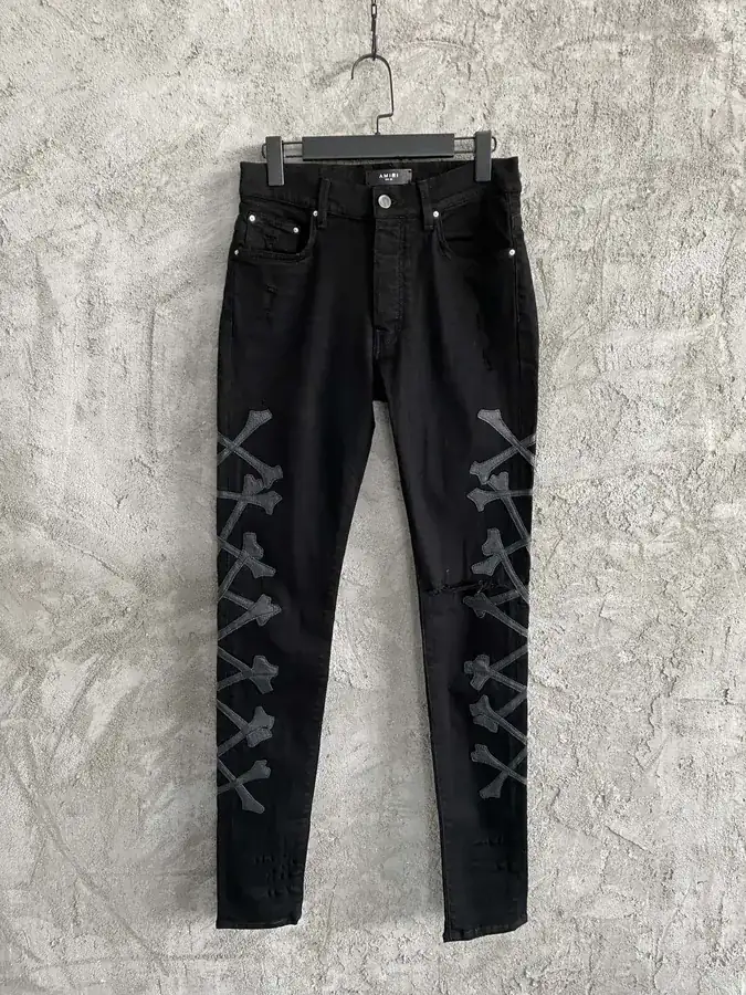 AMIRI Bones Embossed Stretch Denim Pants Limited Edition