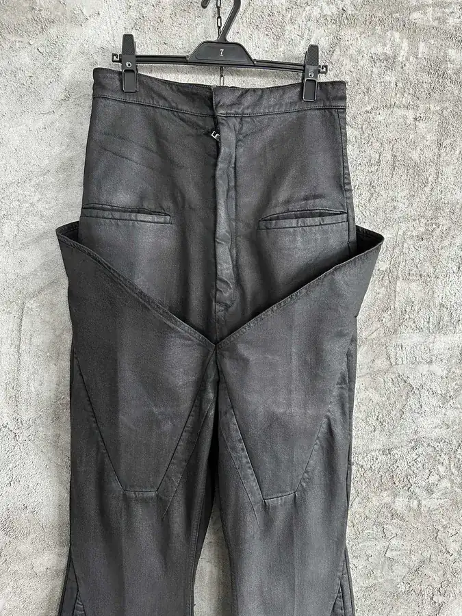 Rick Owens 2024SS Autumn Winter Runway Limited Edition Wax Finished High Waisted Wide Leg Trousers