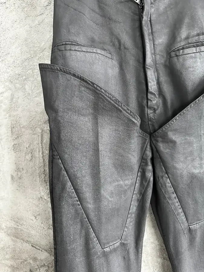 Rick Owens 2024SS Autumn Winter Runway Limited Edition Wax Finished High Waisted Wide Leg Trousers