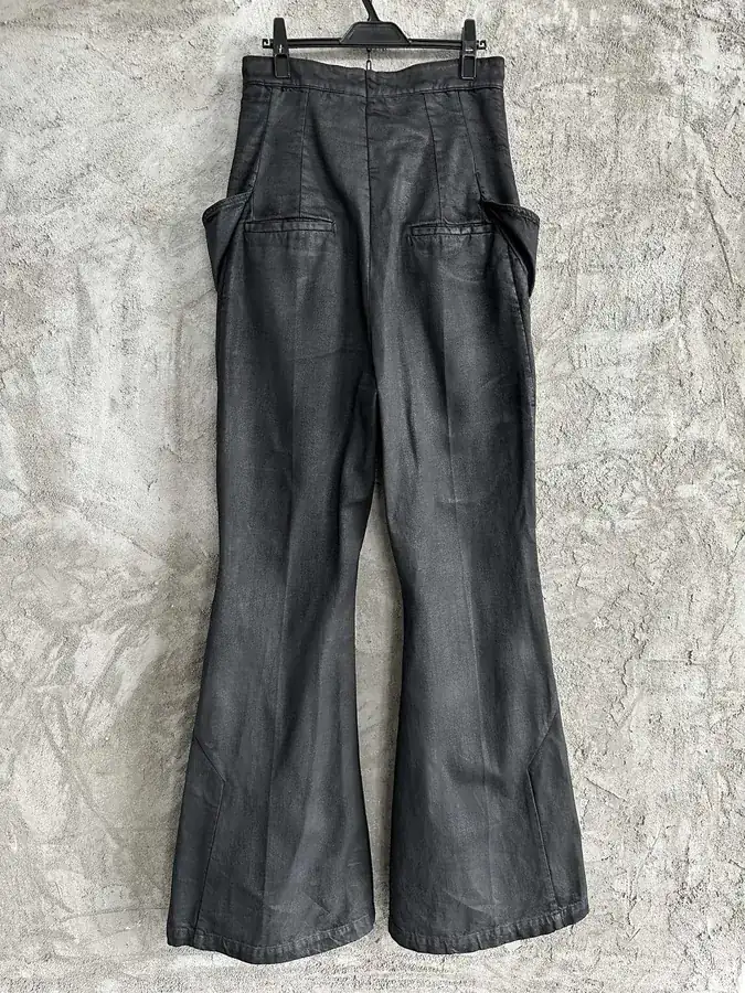 Rick Owens 2024SS Autumn Winter Runway Limited Edition Wax Finished High Waisted Wide Leg Trousers