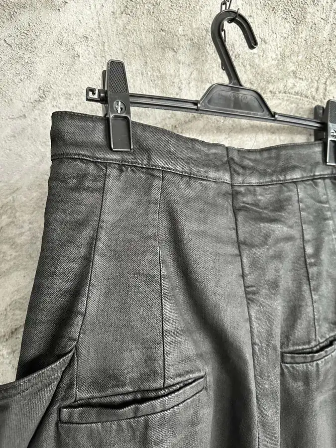 Rick Owens 2024SS Autumn Winter Runway Limited Edition Wax Finished High Waisted Wide Leg Trousers