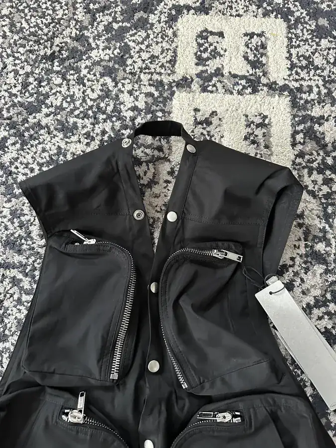Rick Owens 2024SS Oversized Utility Vest with Custom Logo Buttons