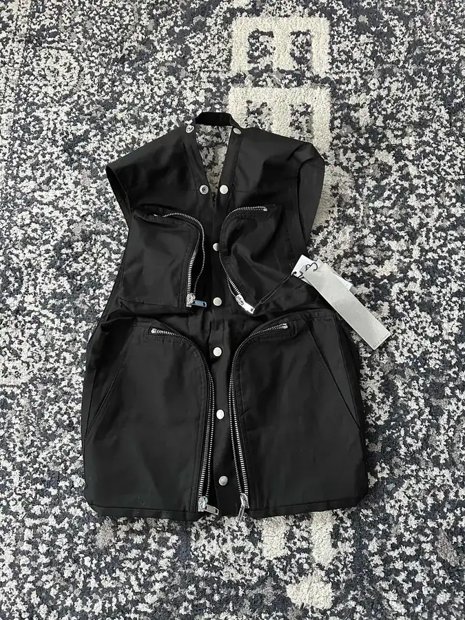 Rick Owens 2024SS Oversized Utility Vest with Custom Logo Buttons