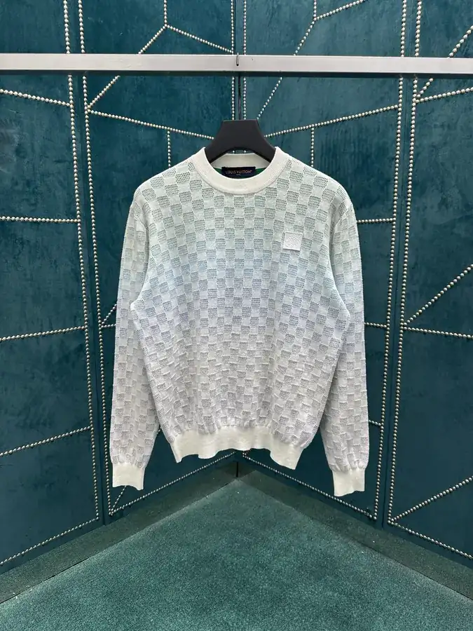 Damier Cotton Long Sleeve Crewneck T Shirt