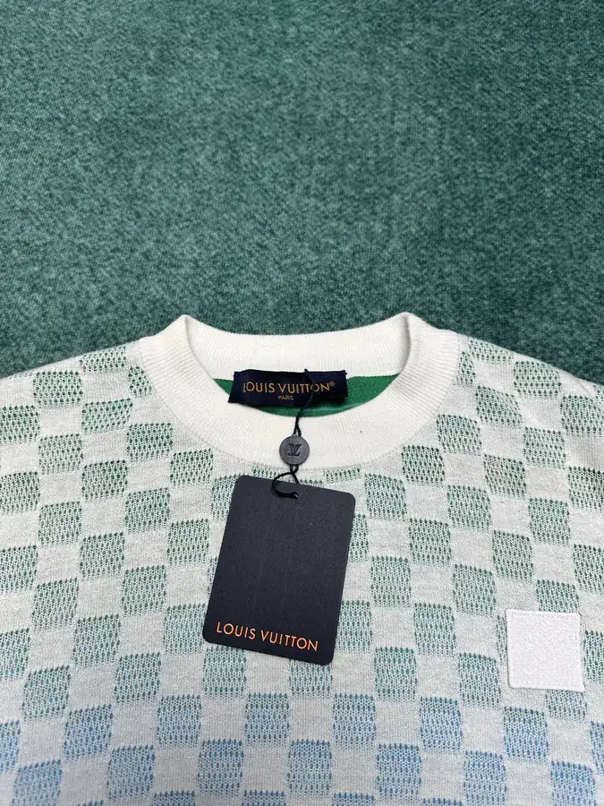 Damier Cotton Long Sleeve Crewneck T Shirt