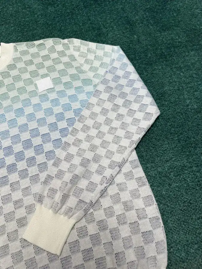 Damier Cotton Long Sleeve Crewneck T Shirt