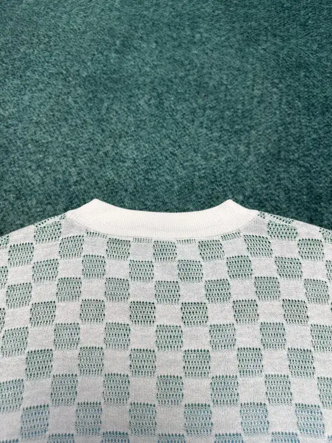 Damier Cotton Long Sleeve Crewneck T Shirt