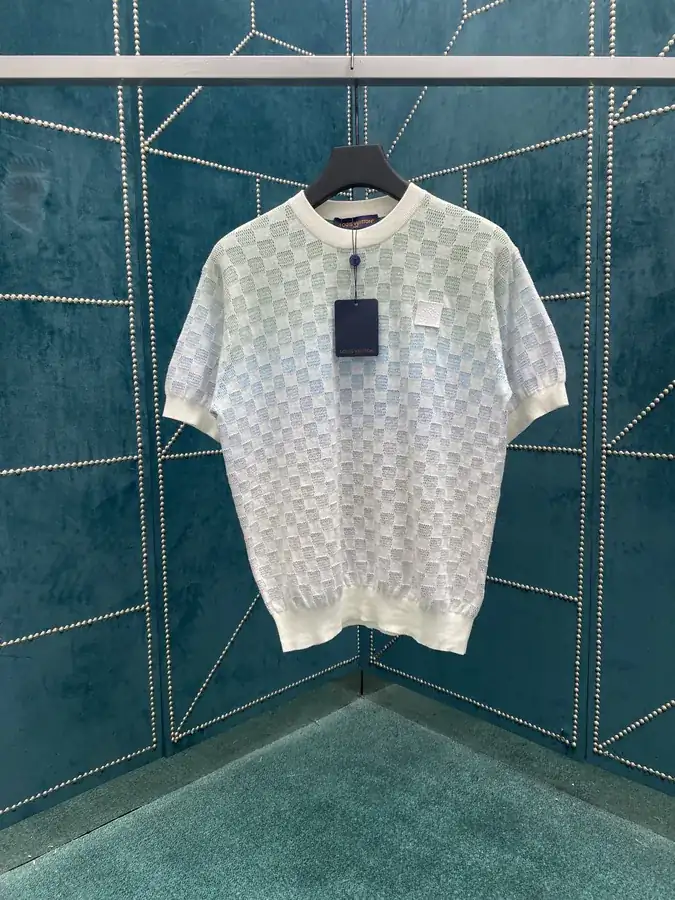 25ss New Cotton Short Sleeve Crewneck T Shirt with Damier Pattern