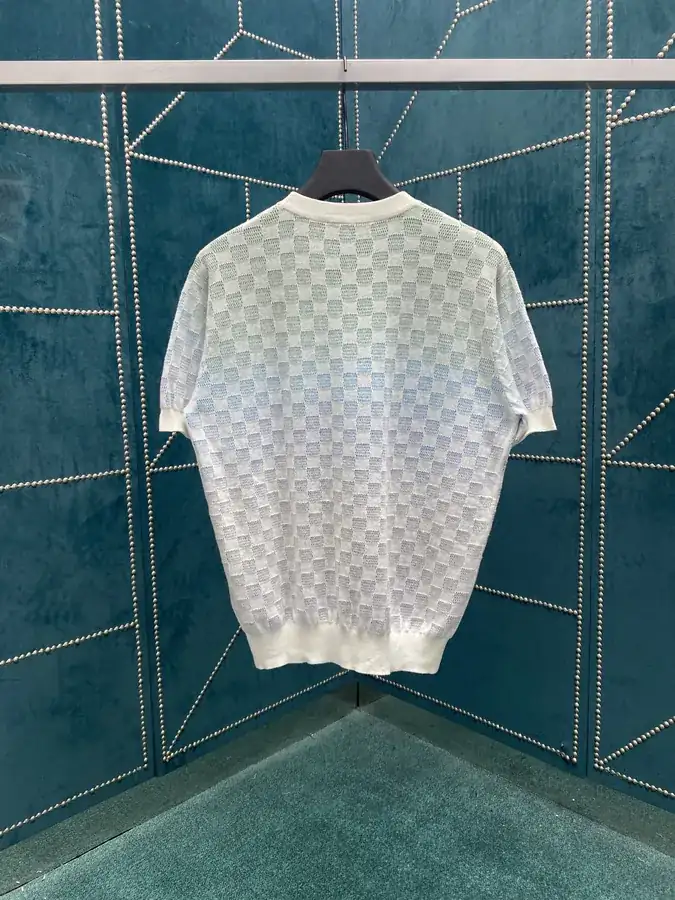 25ss New Cotton Short Sleeve Crewneck T Shirt with Damier Pattern
