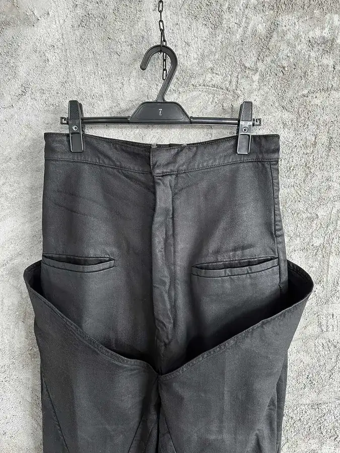 Rick Owens 2024SS Autumn Winter Runway Limited Edition Wax Denim High Waist Wide Leg Trousers