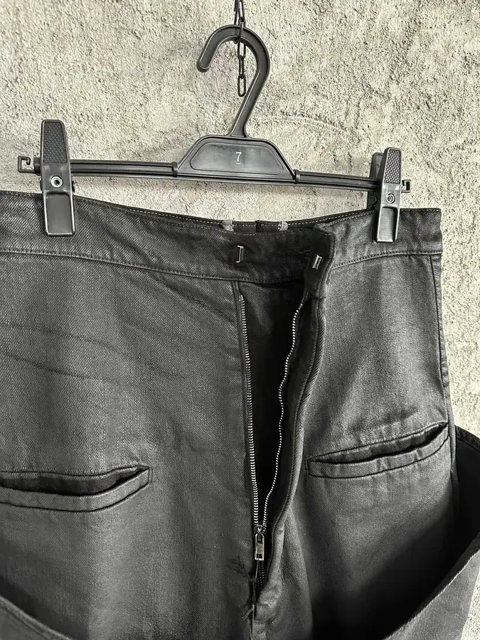 Rick Owens 2024SS Autumn Winter Runway Limited Edition Wax Denim High Waist Wide Leg Trousers