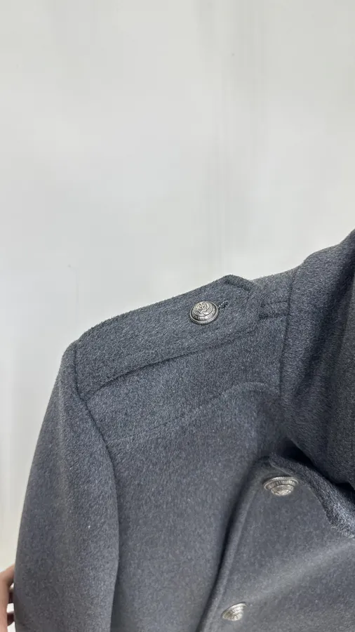Balmain Gray Double Breasted Court Style Coat