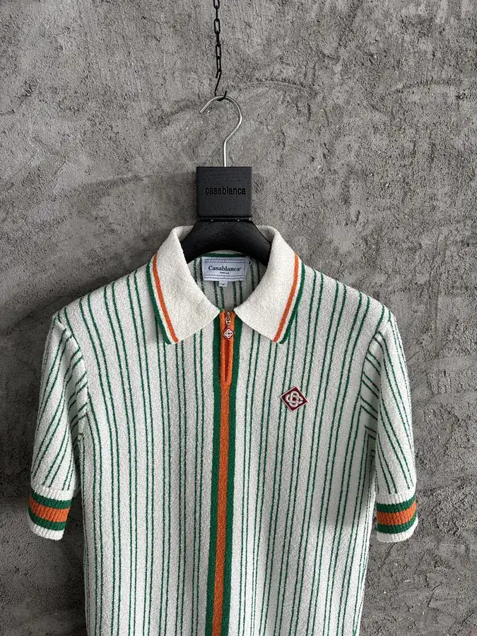 CASABLANCA 2024SS Green Stripe Polo Shirt