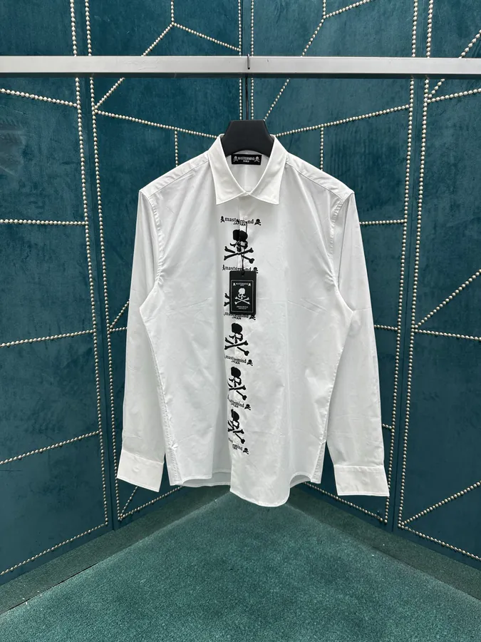 Skeleton Head 25ss New Letter Print Logo Men's Casual Spread Collar Long Sleeve Shirt