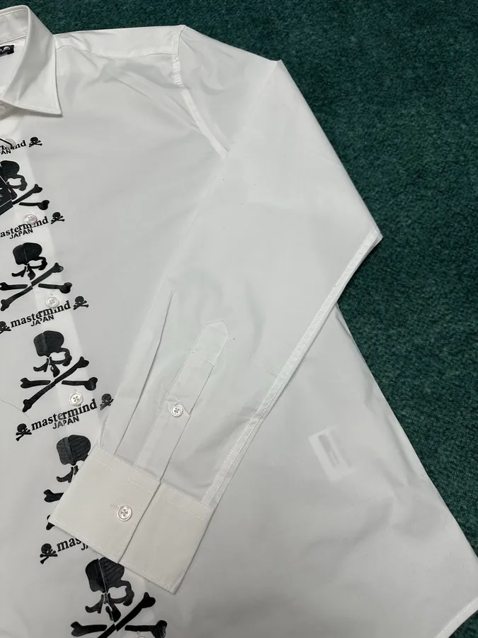 Skeleton Head 25ss New Letter Print Logo Men's Casual Spread Collar Long Sleeve Shirt