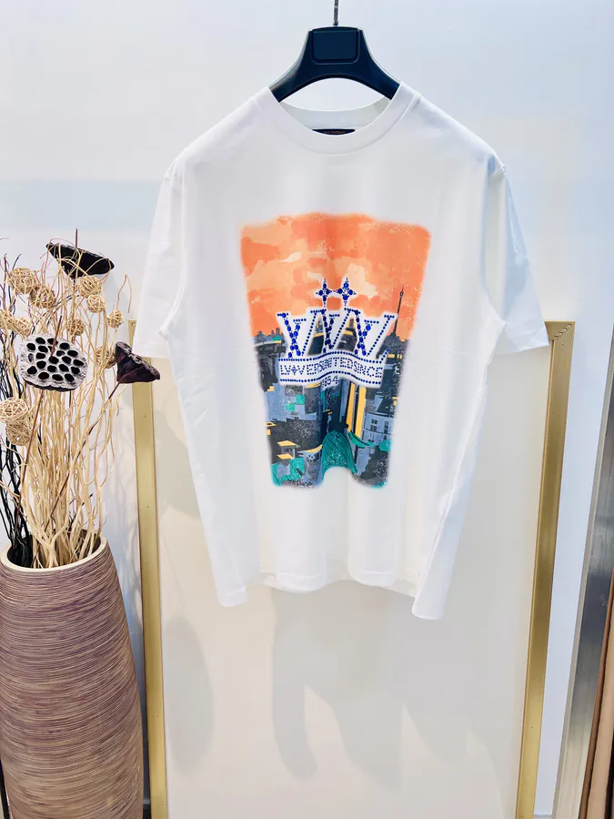 1V Louis Family Printed Sequin Cotton Half Sleeve Round Neck T Shirt