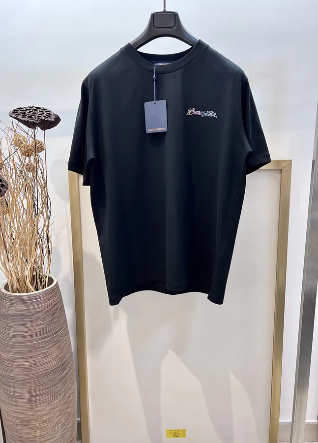 1V Louis Vuitton Collaboration Series Rainbow Gradient Diamond Embroidery Clover Half Sleeve T Shirt