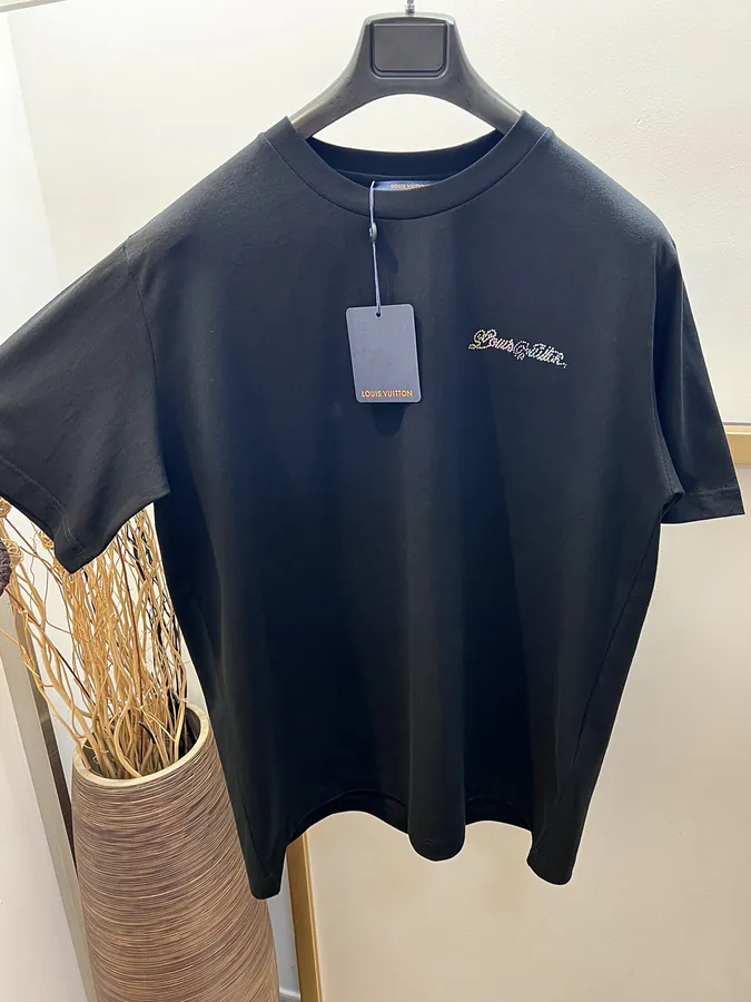 1V Louis Vuitton Collaboration Series Rainbow Gradient Diamond Embroidery Clover Half Sleeve T Shirt