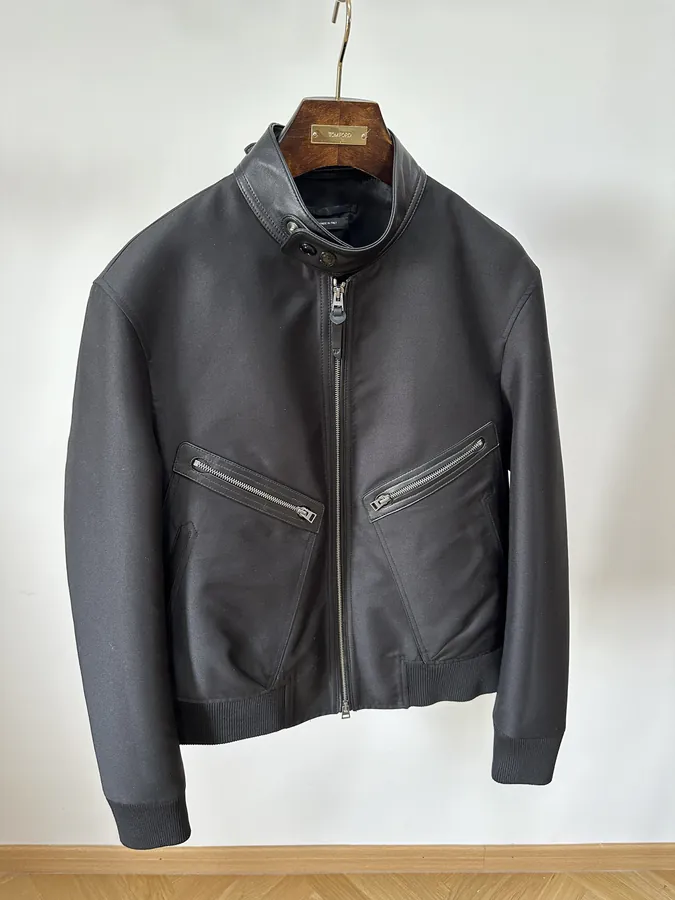 TOM F New Jacket with Genuine Leather and Oil Edge Detail