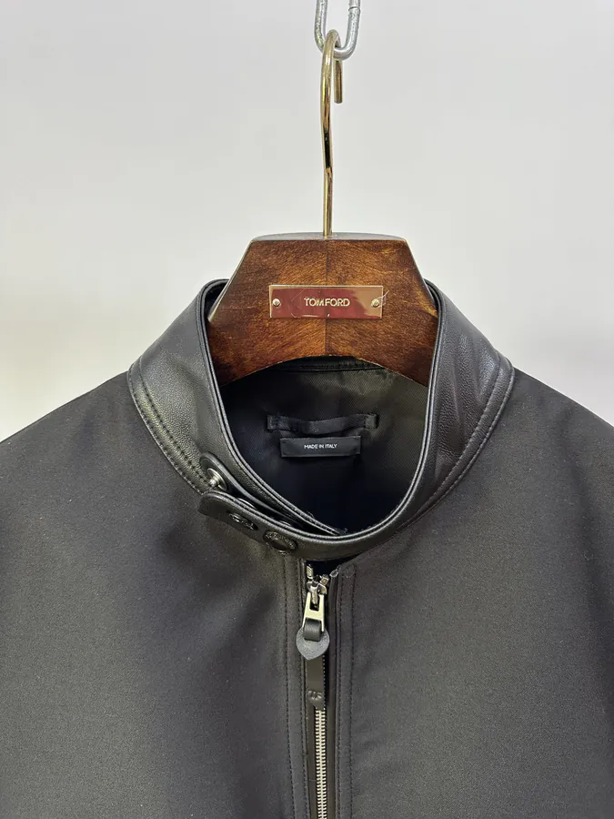 TOM F New Jacket with Genuine Leather and Oil Edge Detail