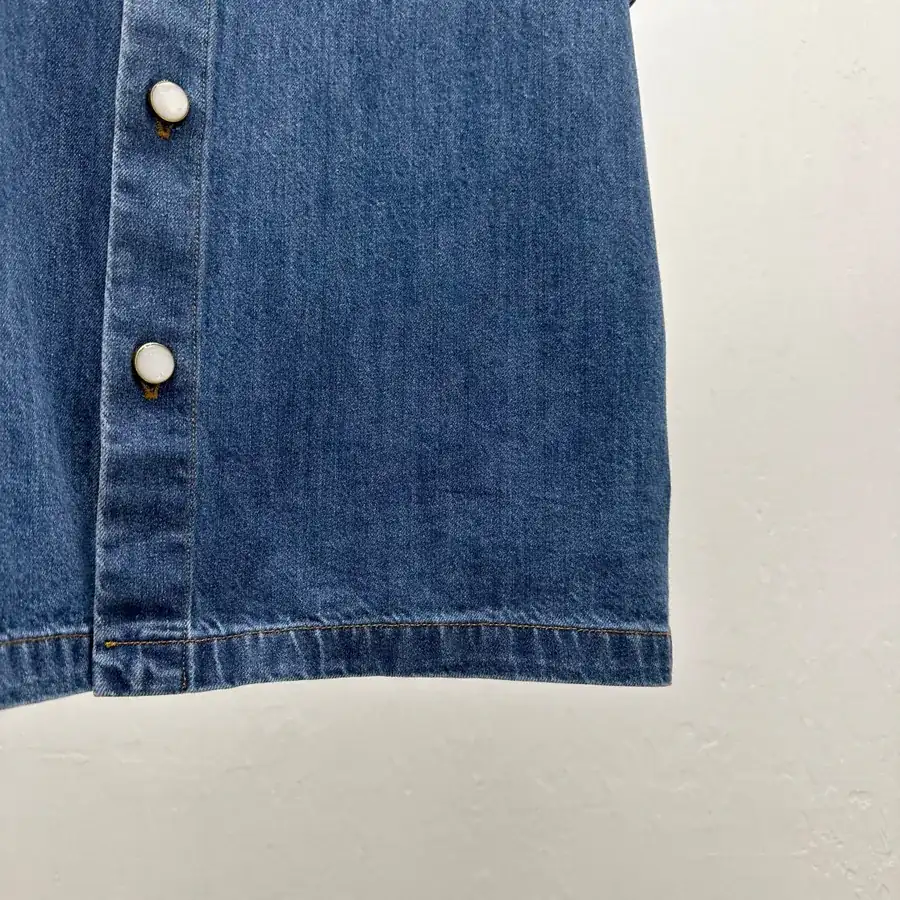 1V Logo Patchwork Calfskin Denim Short Sleeve Shirt