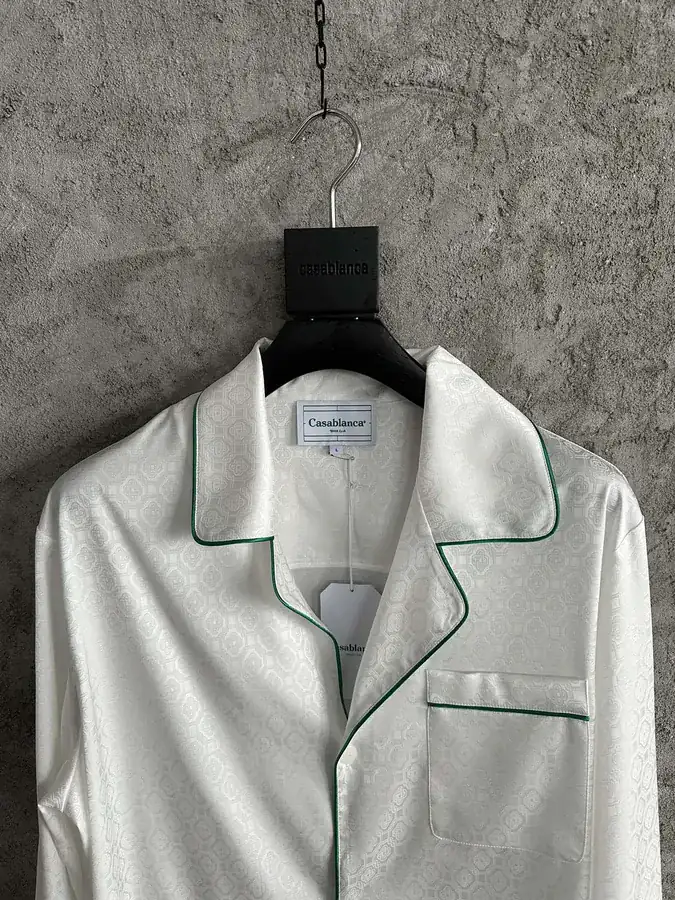 CASABLANCA 2024SS Green Trimmed Silk Print Long Sleeve Shirt