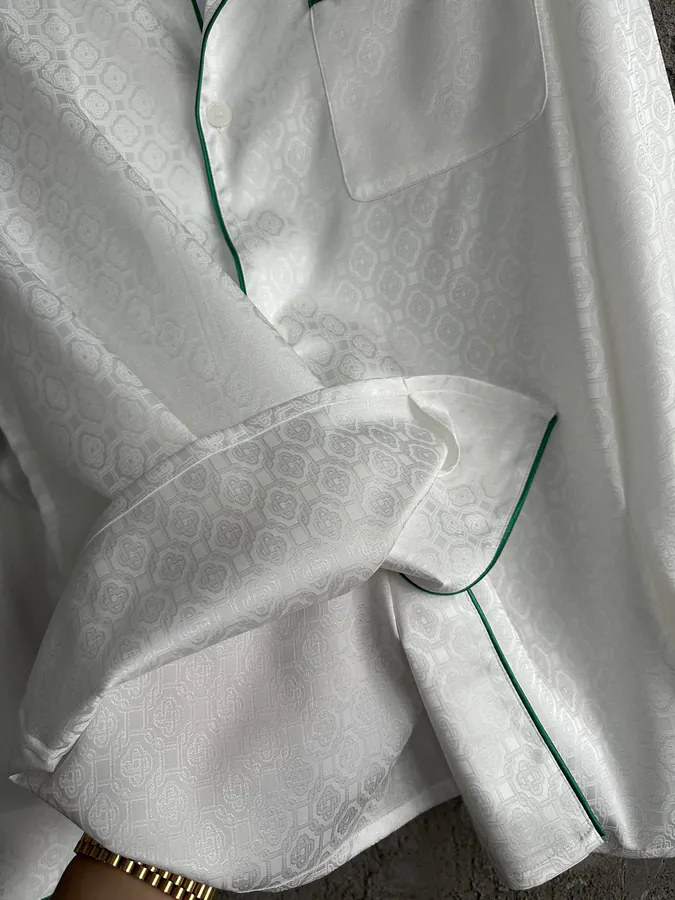 CASABLANCA 2024SS Green Trimmed Silk Print Long Sleeve Shirt