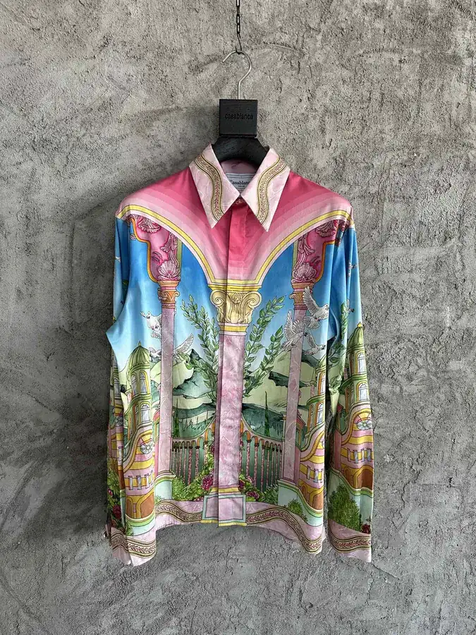 CASABLANCA 2024SS Silk Print Long Sleeve Shirt with Custom Metal Buttons