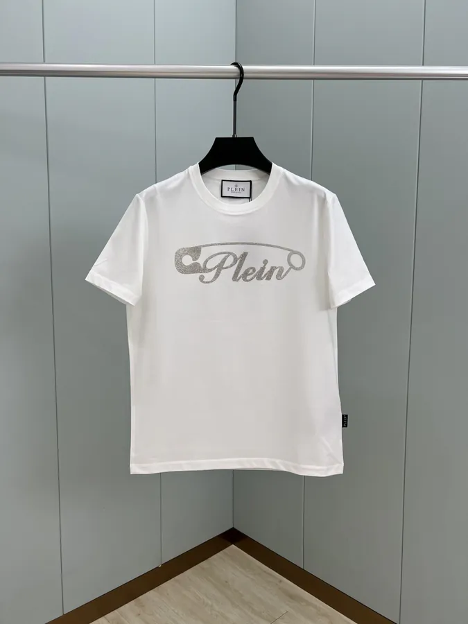 PHILIPP PLEIN 25 Spring Summer New Pin Letter Embellished Crystal Design T Shirt