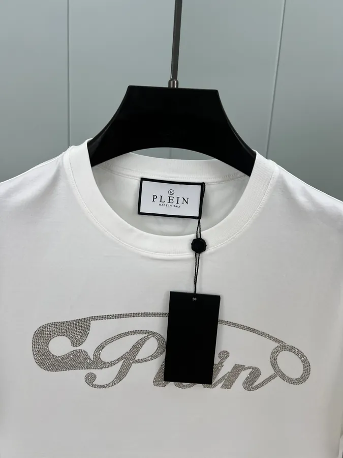 PHILIPP PLEIN 25 Spring Summer New Pin Letter Embellished Crystal Design T Shirt