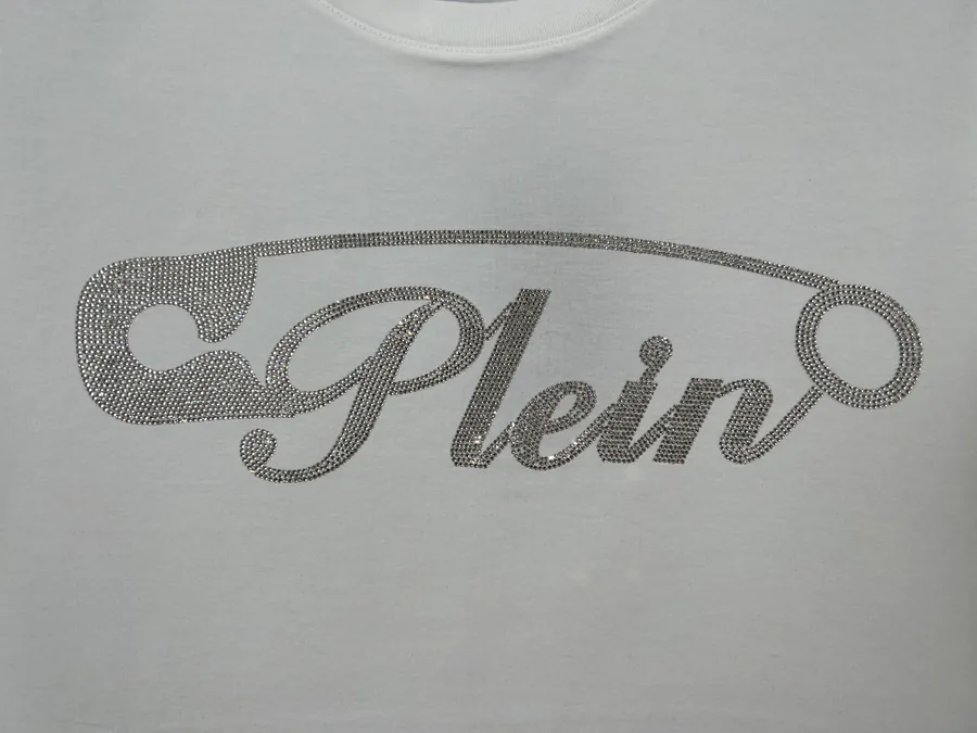PHILIPP PLEIN 25 Spring Summer New Pin Letter Embellished Crystal Design T Shirt