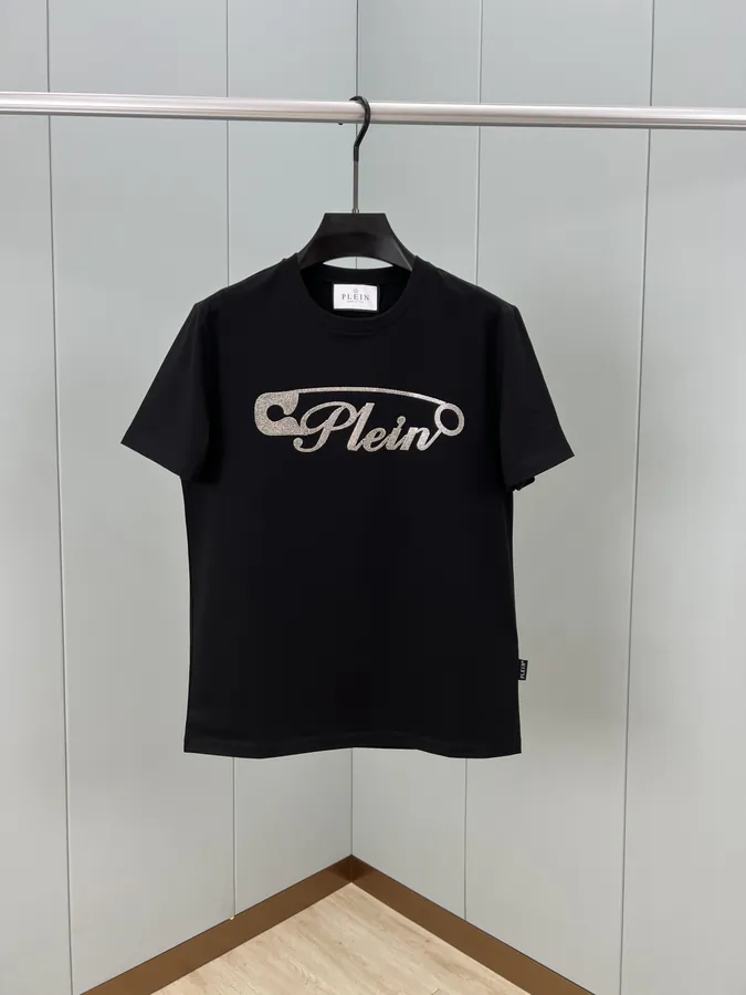 PHILIPP PLEIN 25 Spring Summer New Pin Letter Embellished Crystal Design T Shirt