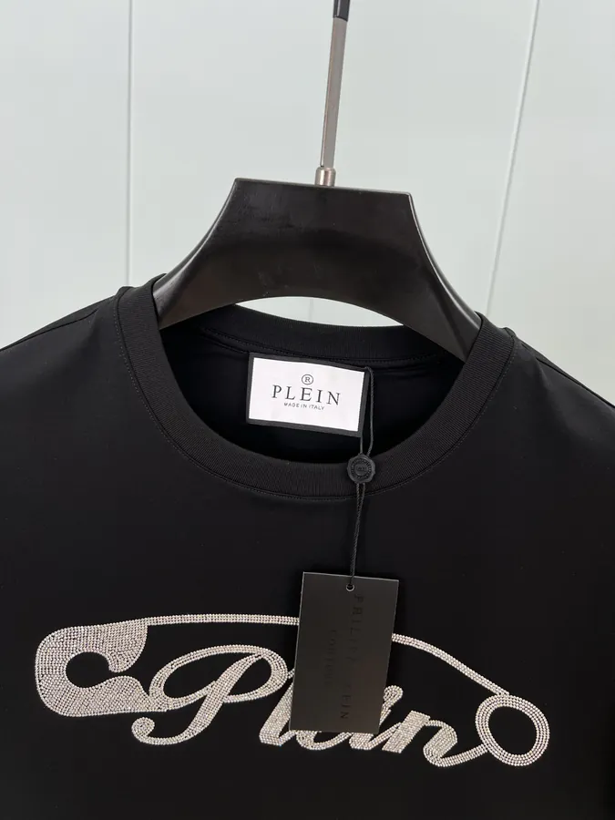 PHILIPP PLEIN 25 Spring Summer New Pin Letter Embellished Crystal Design T Shirt