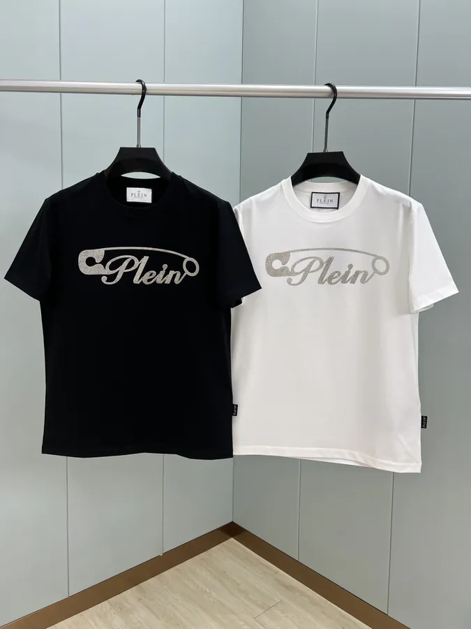 PHILIPP PLEIN 25 Spring Summer New Pin Letter Embellished Crystal Design T Shirt