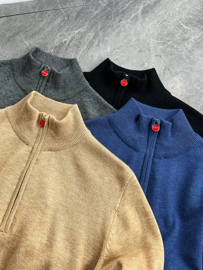 Kiton Men's Business Casual Knit Sweater with Stand Collar
